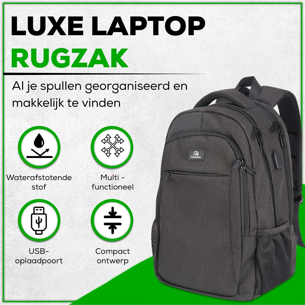 Travelhawk Rugzak – Laptop Rugzak met USB-poort