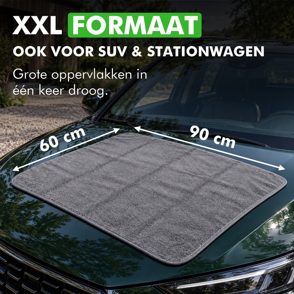 XXL formaat van 60 bij 90 centimeter, ook geschikt voor SUV en stationwagen
