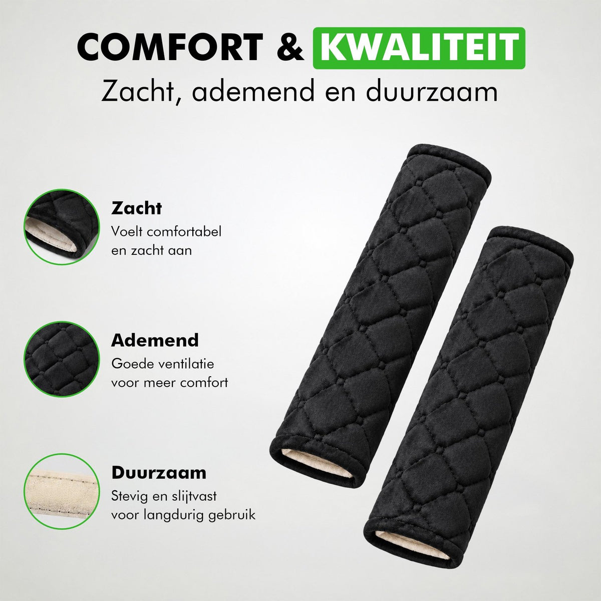 Zachte, ademende en duurzame uitvoering van de gordelhoezen