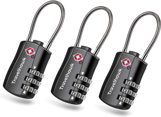 Travelhawk Kofferslot – TSA Reisslot Cijferslot 3-Cijferig (2 Stuks, Zwart)