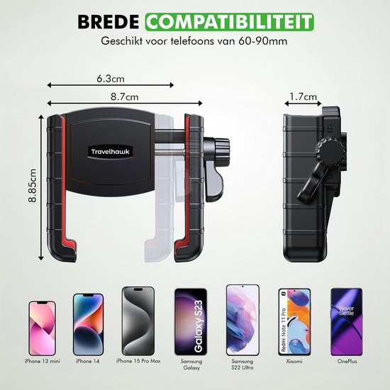 Travelhawk GSM-houder Fiets – Universale Telefoonhouder Stuur & Waterbestendig