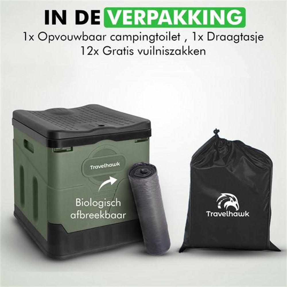 Close-up van Travelhawk campingtoilet afsluitbare deksel