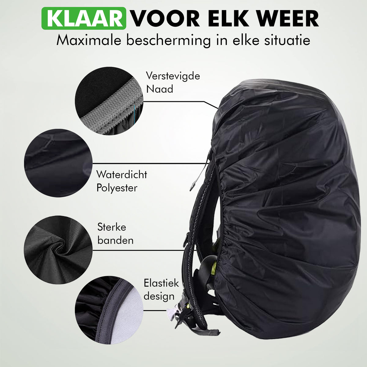 Elastische rand van Travelhawk regenhoes rugzak zwart