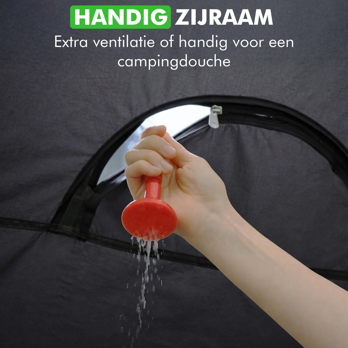Pop up privacytent met doucheslang doorvoer opening