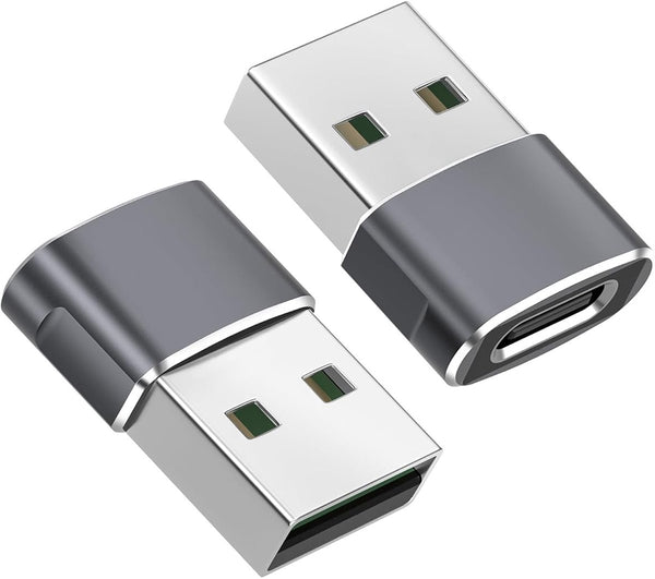 Travelhawk USB-A naar USB-C adapter set van 2 grijze converters vrijstaand productbeeld