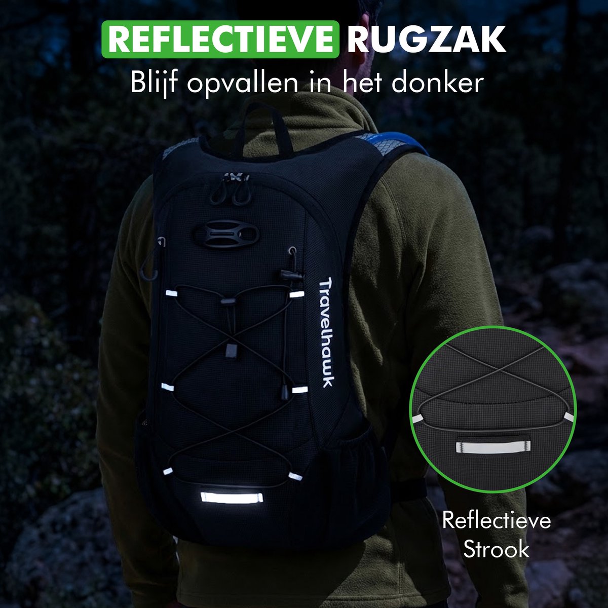 Travelhawk drinkrugzak zwart waterafstotend gebruikt donker