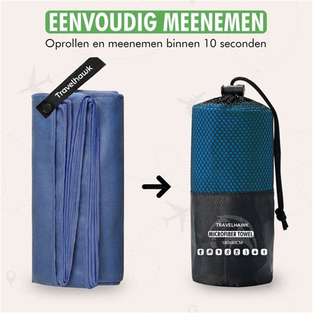 Travelhawk handdoek compact opgevouwen in etui