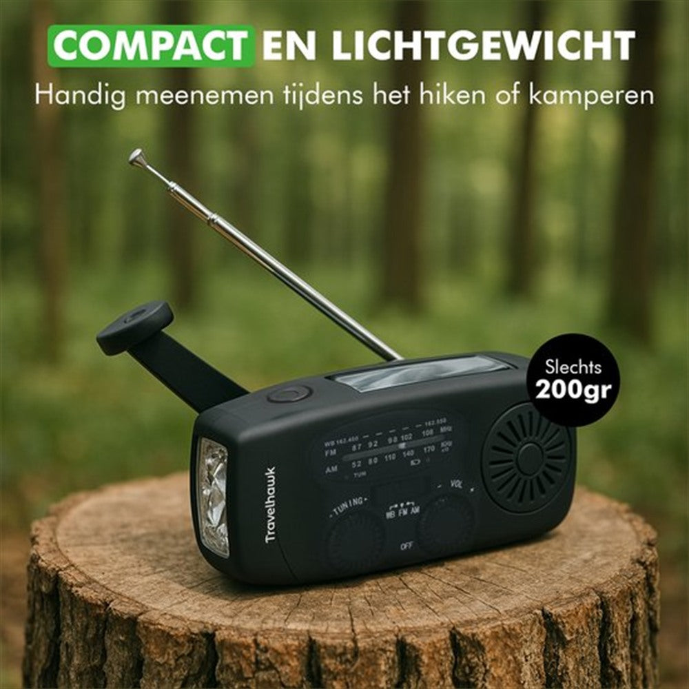 Travelhawk noodradio met handzwengel en zonnelaadfunctie