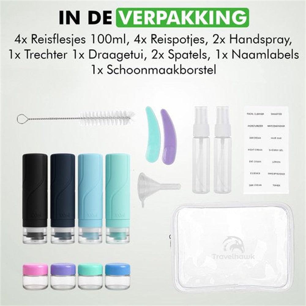 Travelhawk reisflesjes met etui compact en reisklaar
