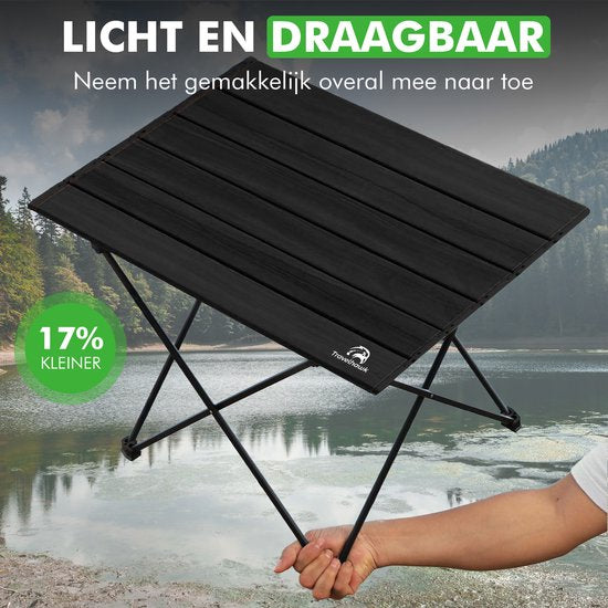 campingtafel travelhawk opgezet op camping