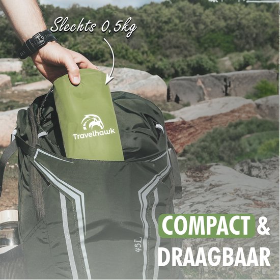 compact opgerold travelhawk luchtbed in draagtas