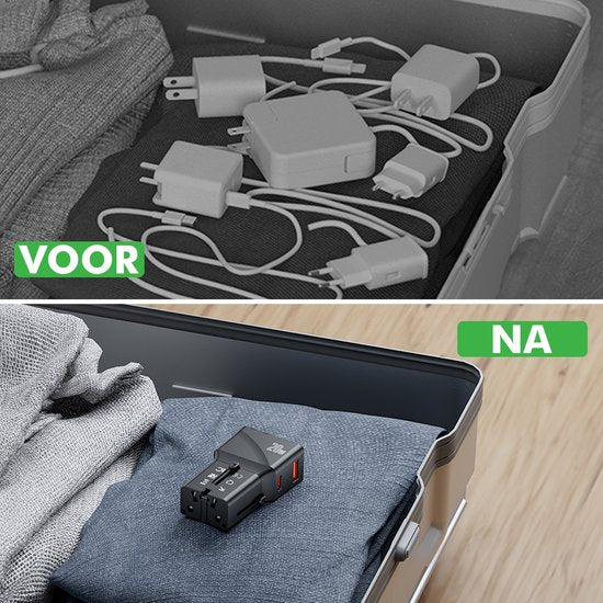 compacte wereldstekker travelhawk in koffer