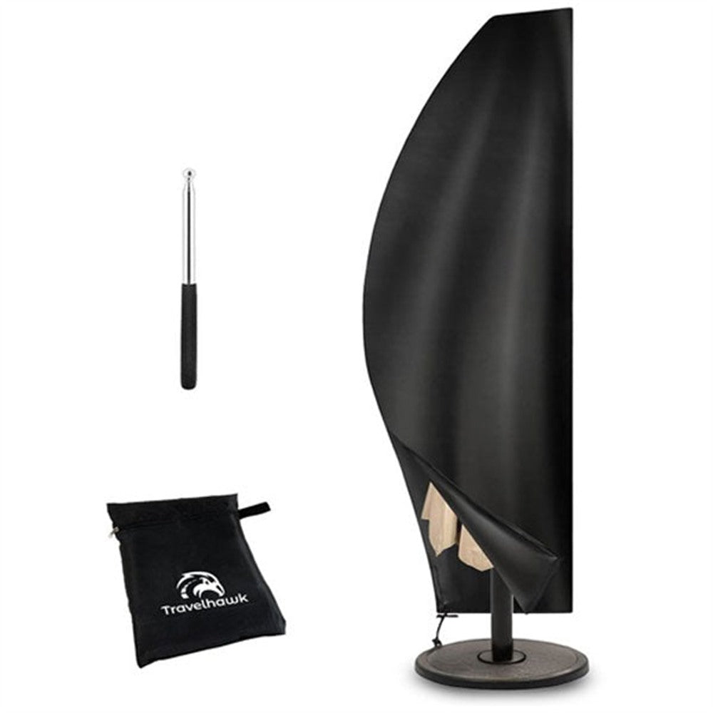 travelhawk parasolhoes waterdicht zwart op terras