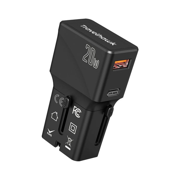 travelhawk universele wereldstekker met usb-a en usb-c