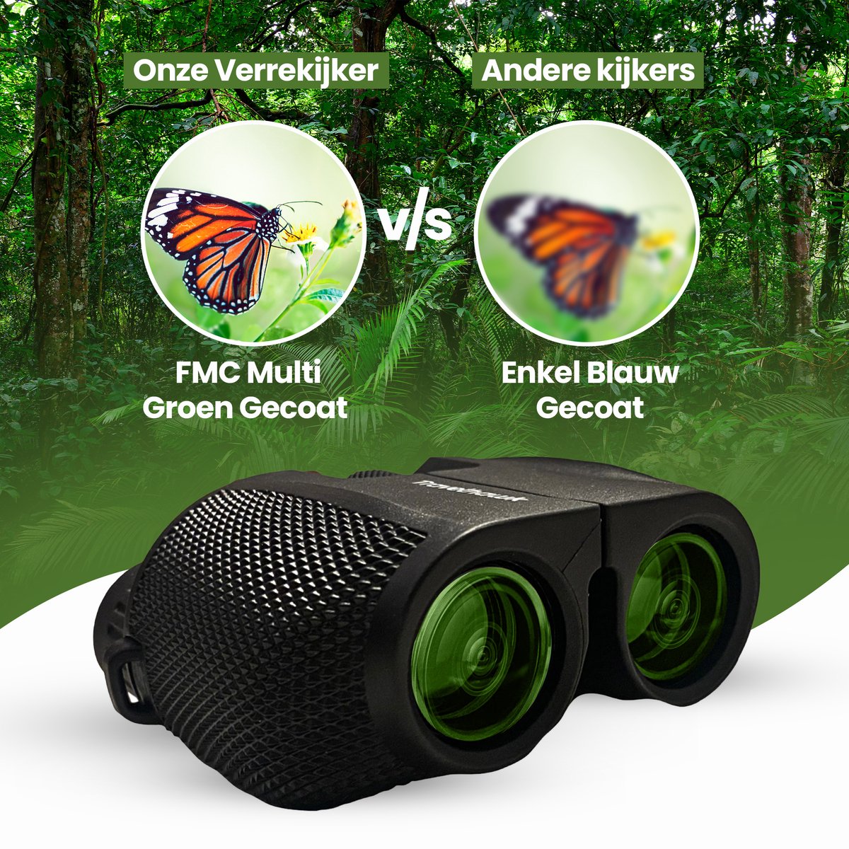 Travelhawk 10x25 verrekijker met heldere lens en antireflectiecoating voor scherpe beelden