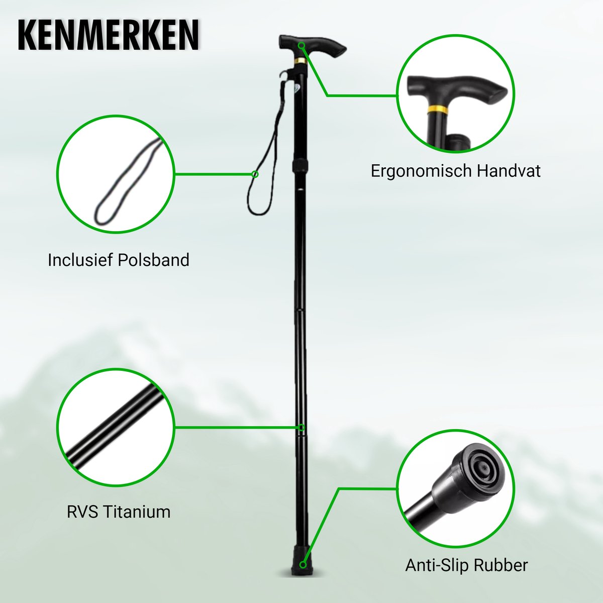 close-up van het verstelmechanisme van wandelstok