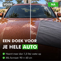 Autoruit voor en na het drogen met de microvezeldoek