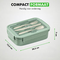 Afmetingen van de lunchbox: 20,5 bij 12,2 bij 7 centimeter
