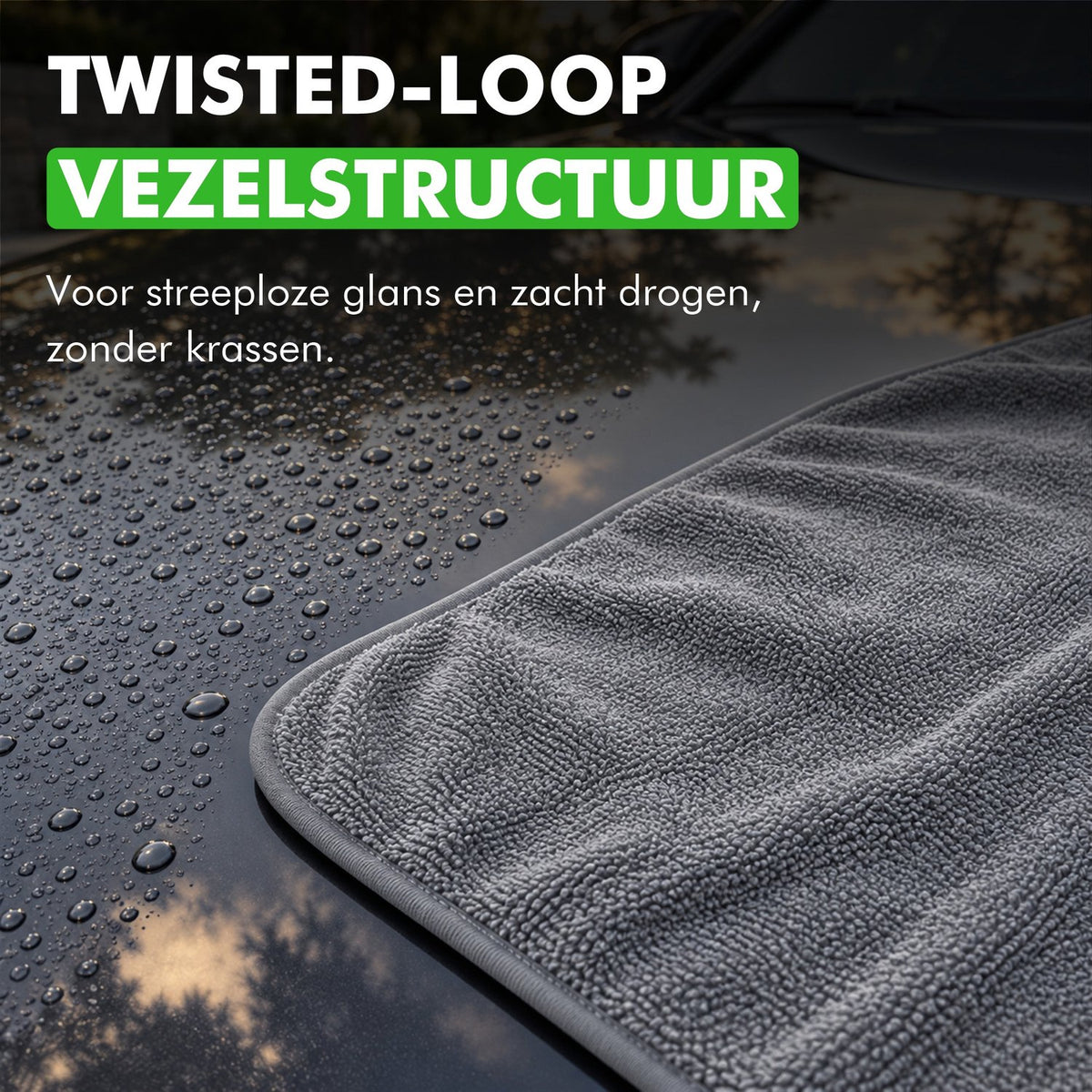 Close-up van de twisted-loop vezelstructuur op autolak