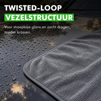 Close-up van de twisted-loop vezelstructuur op autolak