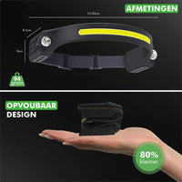 Afmetingen van de Travelhawk hoofdlamp met bewegingssensor