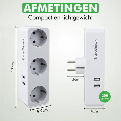 Travelhawk Verdeelstekker 3-voudig – Compacte Reis Stekkerdoos
