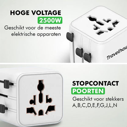 Travelhawk Wereldstekker Universeel – Met USB Poorten