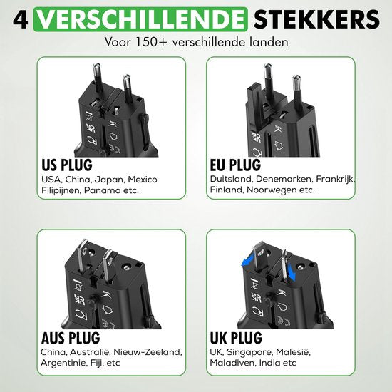 Travelhawk Internationale Reisstekker – Universele Wereldstekker met USB-A & USB-C