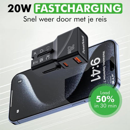 Travelhawk Internationale Reisstekker – Universele Wereldstekker met USB-A & USB-C
