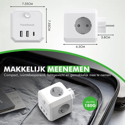 7-weg travelhawk powercube in gebruik op kantoor