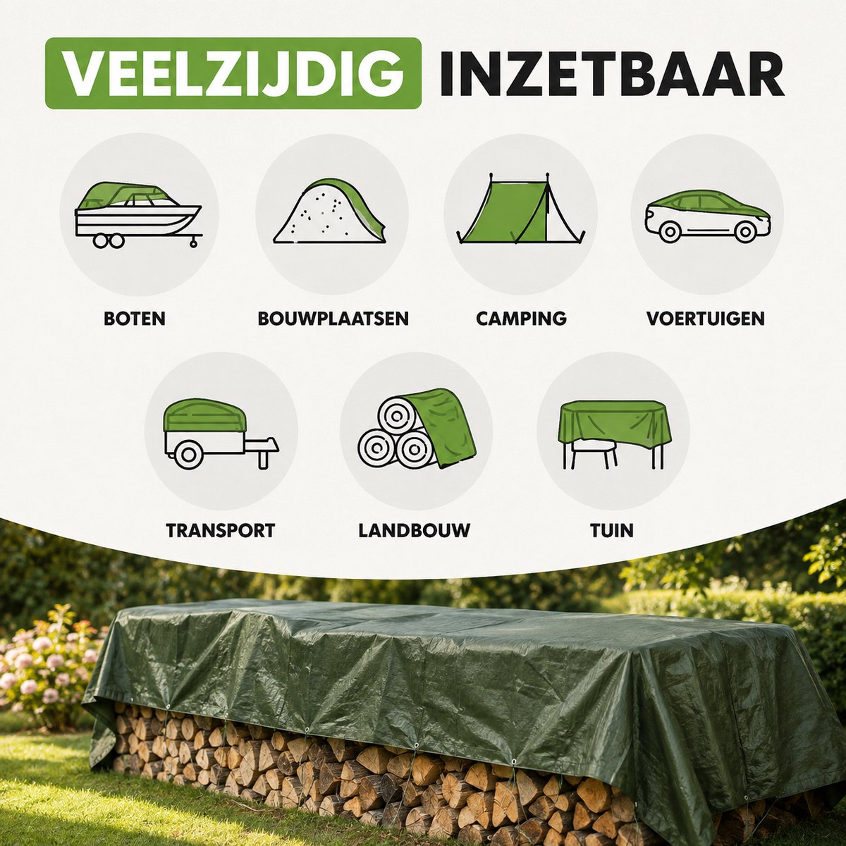 Afdekzeil 140 g per m2 met verstevigde randen