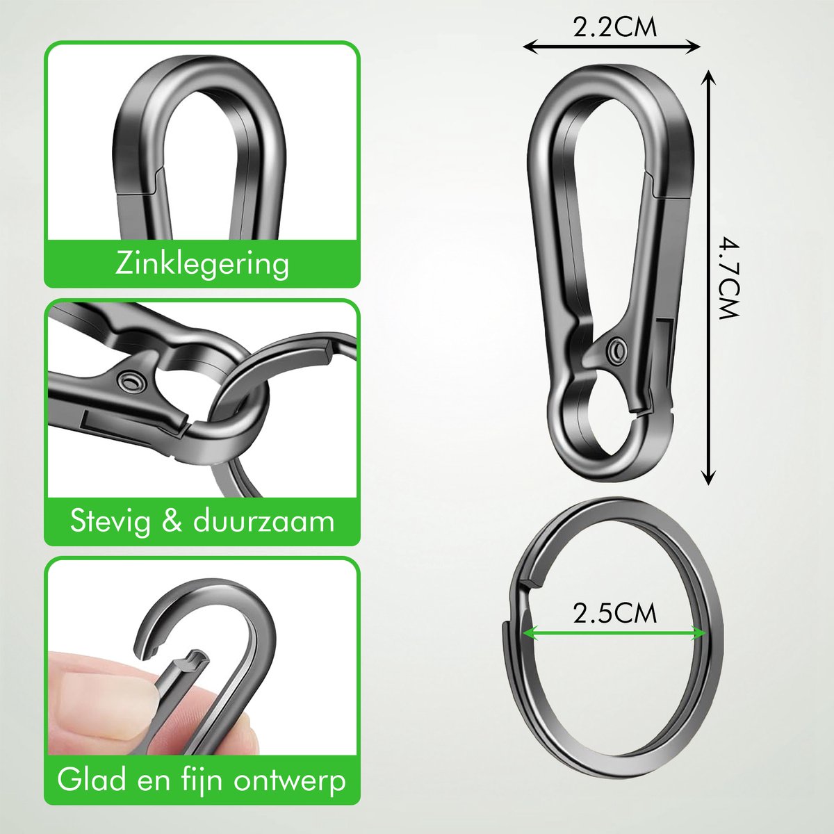 Aluminium musketonhaak met sleutelring