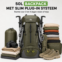 Backpacking rugzak 50 liter met rugventilatie en verstelbaar rugpand