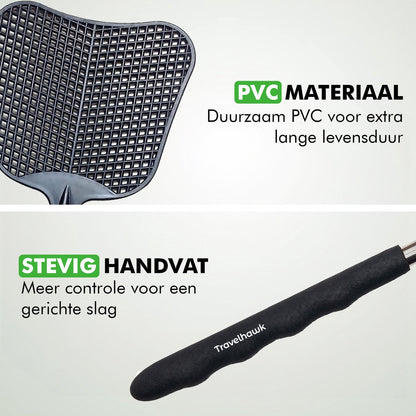 Close-up ergonomische handgreep van Travelhawk vliegmeppers