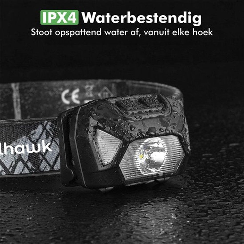 Close-up van Travelhawk LED-hoofdlamp lens en lichtmodule