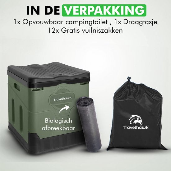 Close-up van Travelhawk campingtoilet afsluitbare deksel