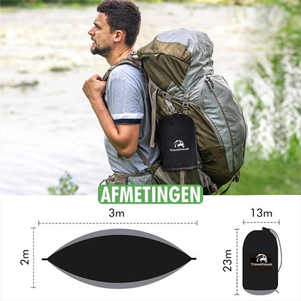 Close-up van Travelhawk hangmat materiaal en weefpatroon
