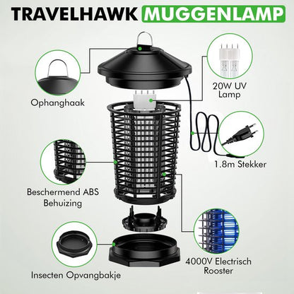 Close-up van Travelhawk muggenlamp met UV-licht