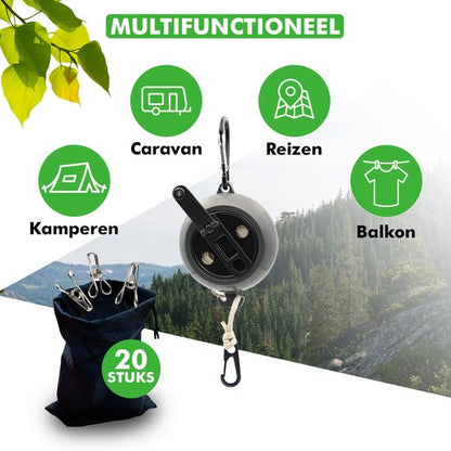 Close-up van Travelhawk waslijn bevestiging en haak