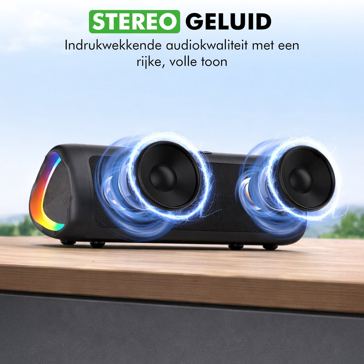 Close-up van bedieningstoetsen op Travelhawk Bluetooth speaker zwart