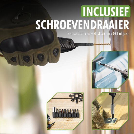 Close-up van bitset en vergrendelmechanisme van Travelhawk multitool zakmes