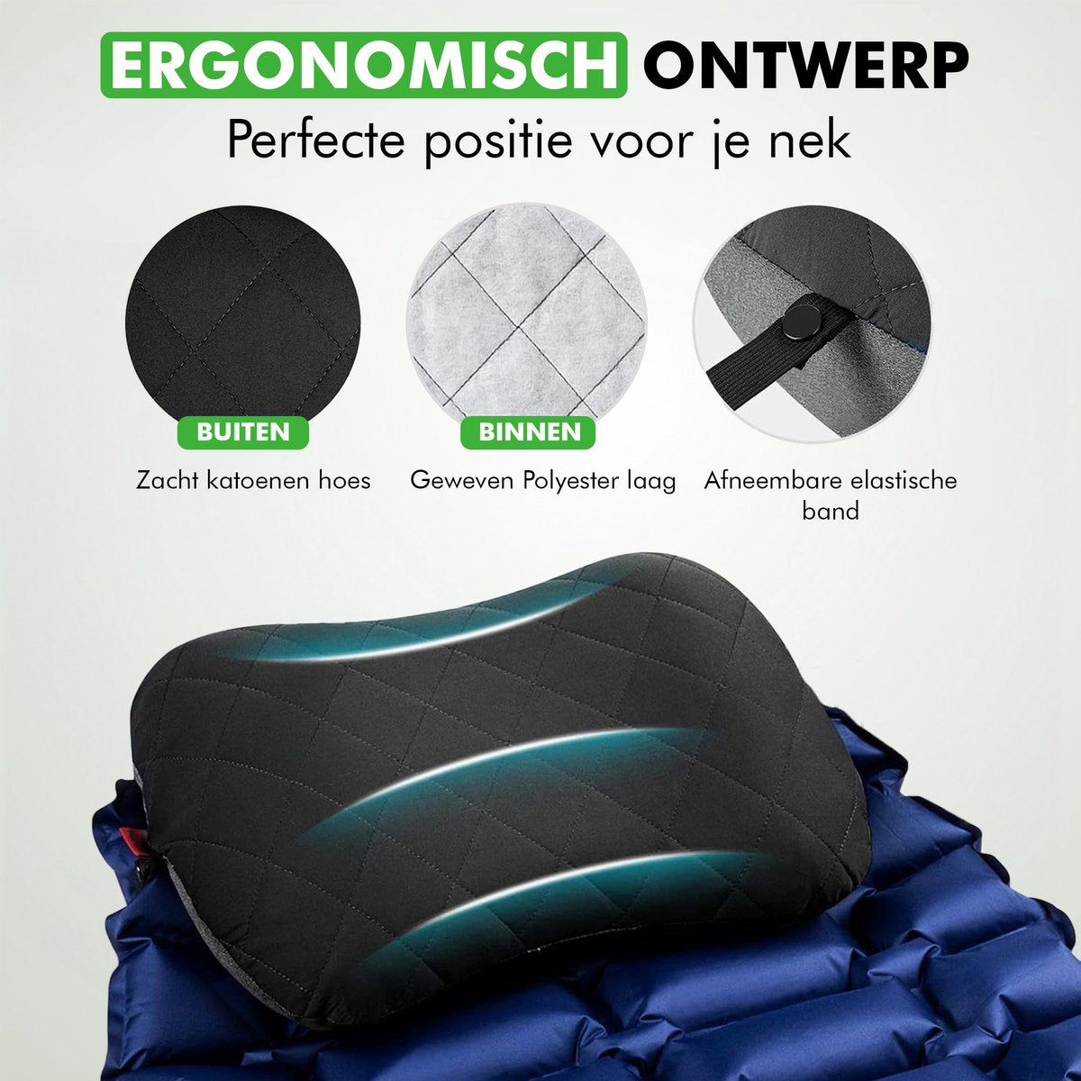 Close-up van duurzaam materiaal Travelhawk reiskussen zwart