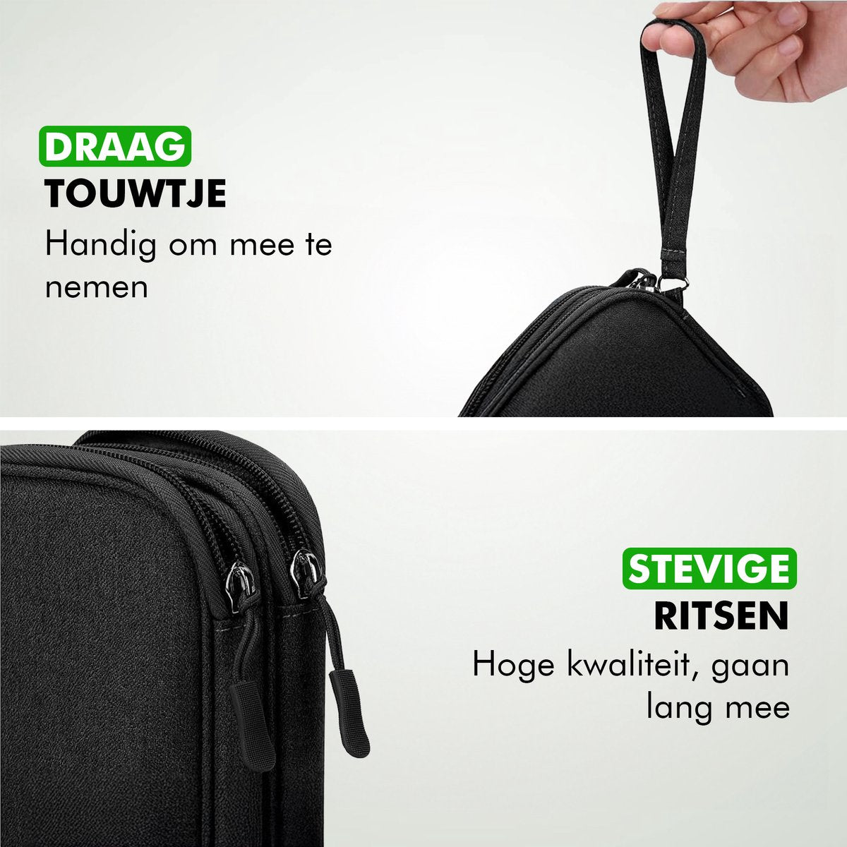 Close-up van elastische banden in Travelhawk kabel tas voor veilige kabel-opslag