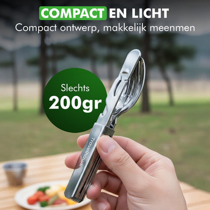 Close-up van lepel Travelhawk reisbestek duurzaam roestvrij staal