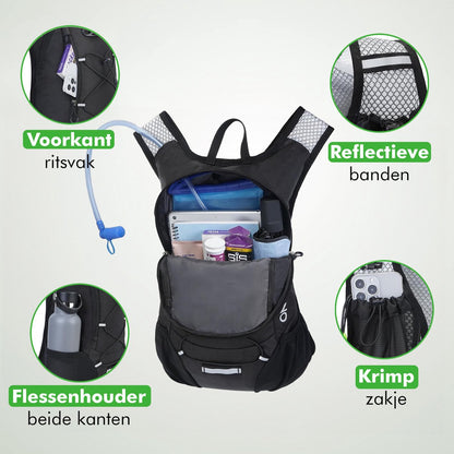 Close-up van opbergvakken Travelhawk drinkrugzak 12 L