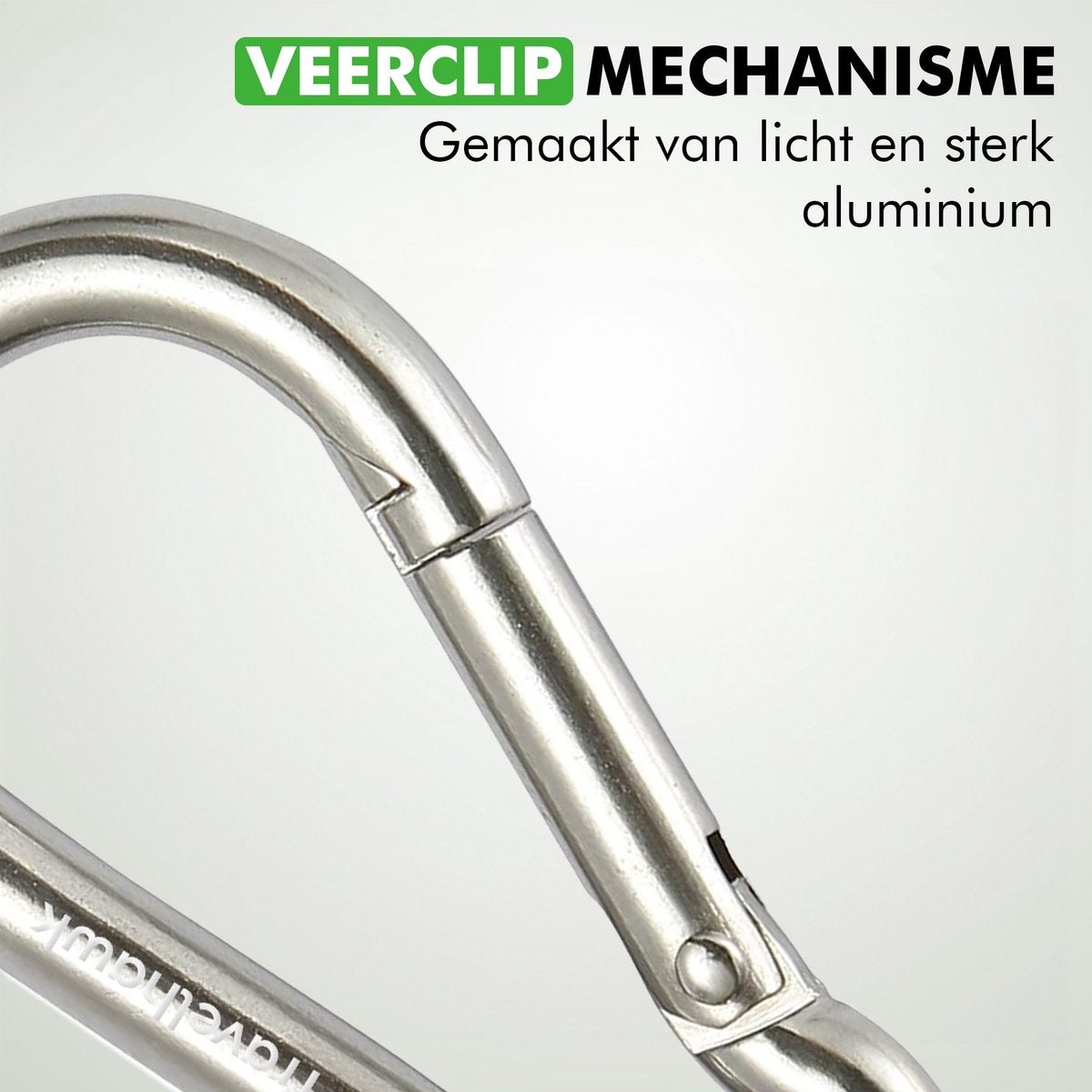 Close-up van veerclip Travelhawk aluminium karabijnhaak