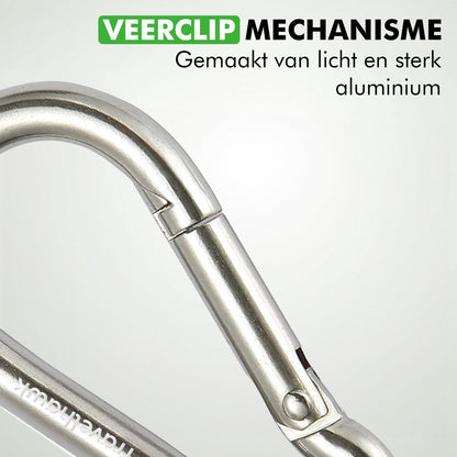 Close-up van veerclip Travelhawk aluminium karabijnhaak