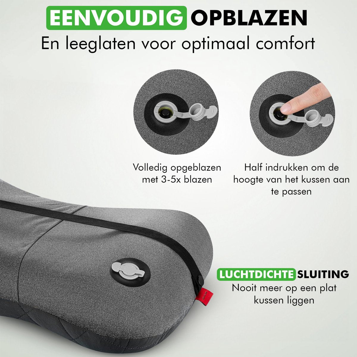 Close-up van ventiel voor snel opblazen Travelhawk reiskussen