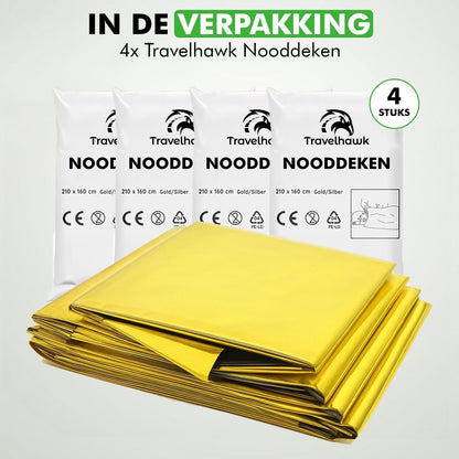 Compacte Travelhawk nooddekens in verpakking