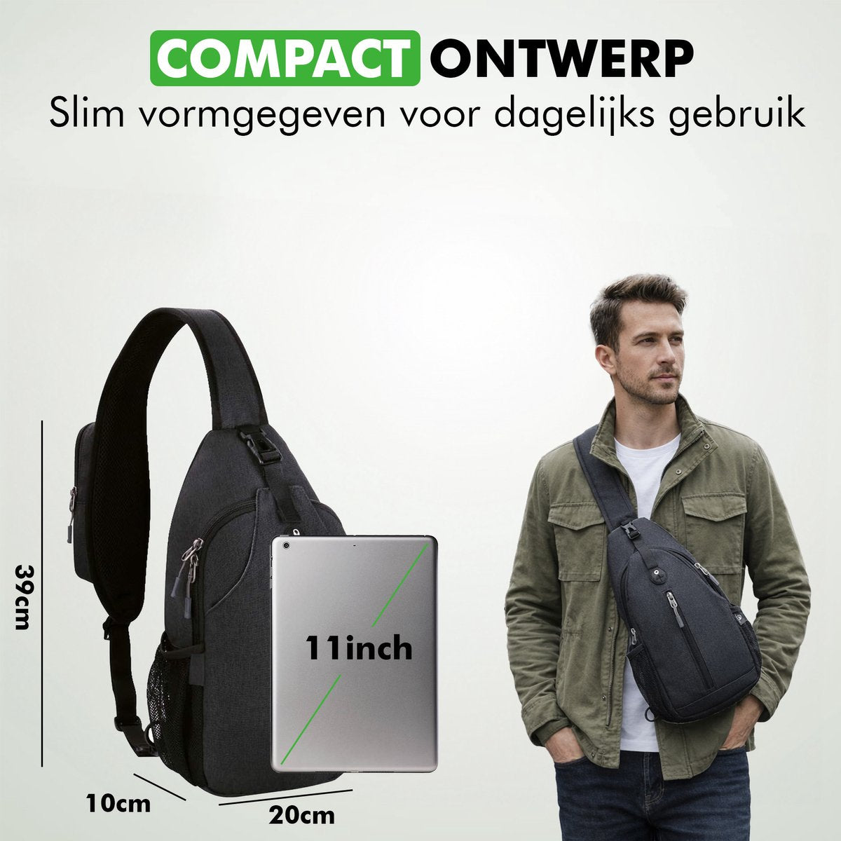 Compacte Travelhawk sling bag crossbody schoudertas voor dagelijks gebruik en onderweg